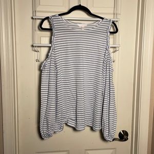 Lauren Conrad blue & white stripe off shoulder top - size XXL